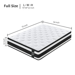 12" Breathable Hybrid Mattress, Memory Foam, Individual Pocket Springs