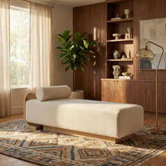 Zephyr - Linen Textured Fabric Upholstered Chaise - Painted Natural Base