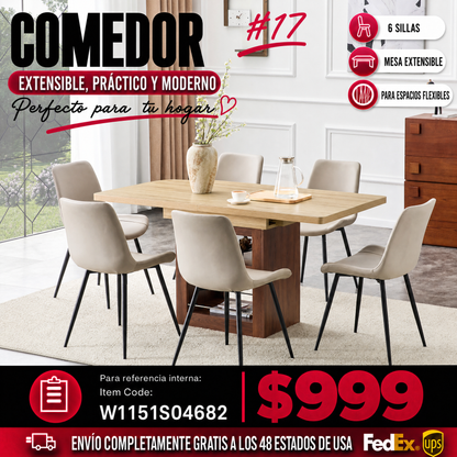 Comedor Extensible 6 Puestos - Madera y Sintético Gris 48 - 017