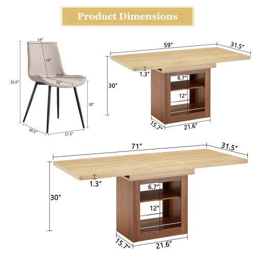 Comedor Extensible 6 Puestos - Madera y Sintético Gris 48 - 017