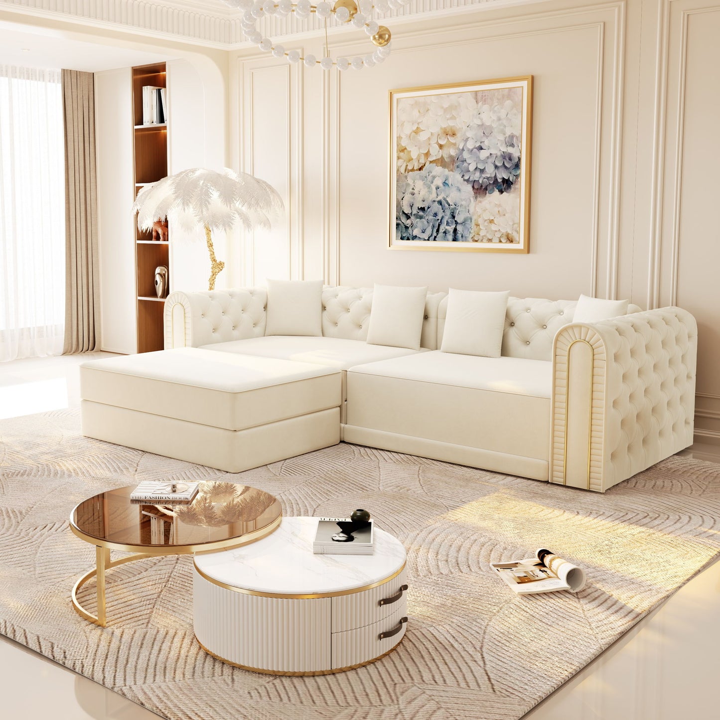 3-In-1 Convertible Sleeper Sofa With Movable Ottoman For Living Room