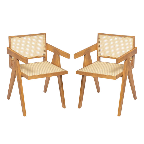 Chandigarh Arm Dining Chair With Natural Cane Design (Set of 2)