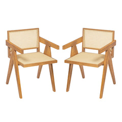 Chandigarh Arm Dining Chair With Natural Cane Design (Set of 2)