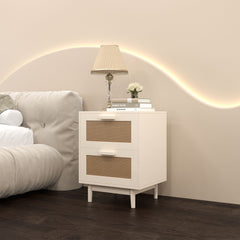 Nightstand With 2 Drawers, Storage Side Table For Bedroom - Antique Natural / Rattan