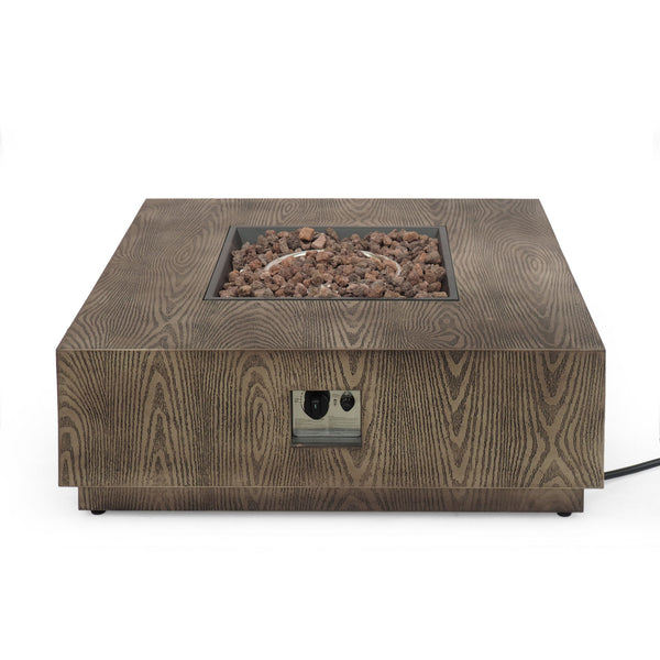 Wellington Square Iron Fire Pit With Wood Pattern Design And 50,000 Btu Output