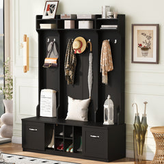 5 In 1 Entryway Bench With Coat Rack, 7 Sturdy Hooks, 2 Spacious Drawers And Adjustable Shelves