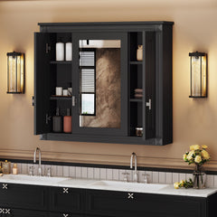 Wall Mounted Bathroom Storage Cabinet With Mirror, 6 Open Shelves