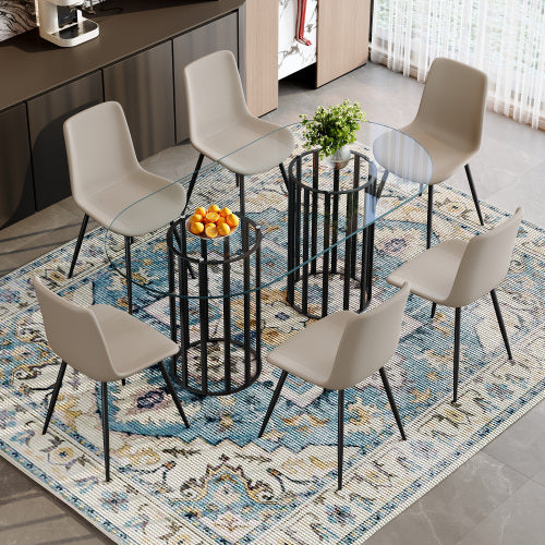 Comedor Ovalado de Vidrio Templado 6 Puestos - Metal y Sintético Gris 48 - 018