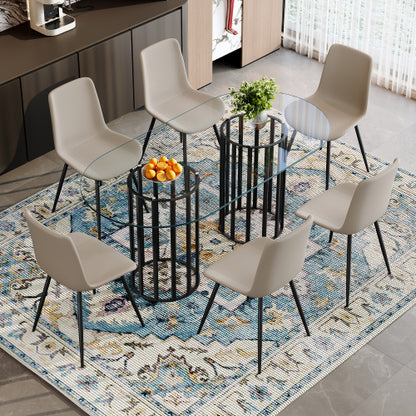 Comedor Ovalado de Vidrio Templado 6 Puestos - Metal y Sintético Gris 48 - 018