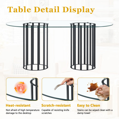 Comedor Ovalado de Vidrio Templado 6 Puestos - Metal y Sintético Gris 48 - 018