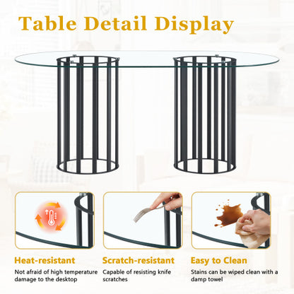 Comedor Ovalado de Vidrio Templado 6 Puestos - Metal y Sintético Gris 48 - 018