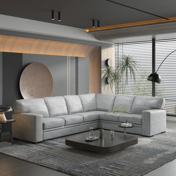 Goma - Sectional Sofa With Sleeper - Light Gray Top Grain Leather