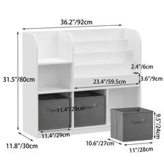 Bookcase And Bookshelf With 3 Collapsible Drawers, Multifunctional Display Stand