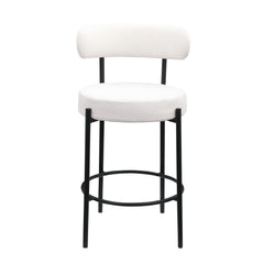 Modern Sherpa Counter Height Stools, Uphsoltered Seat Height Barstools With Brushed Brass Metal Legs Round Low Back Kitchen Stools With Footrest For Dining Room (Set of 2)