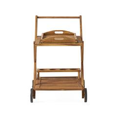 Riviera Bar Cart Stained Mobile With Wheels For Entertaining - Natural Stained