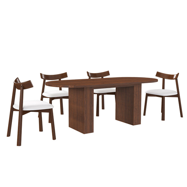 Oval Dining Table Set For 6 With 4 Chairs - Walnut