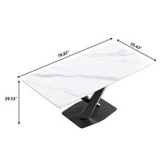 Modern Artificial Stone Straight Edge Metal X Leg Dining Table, 6 People