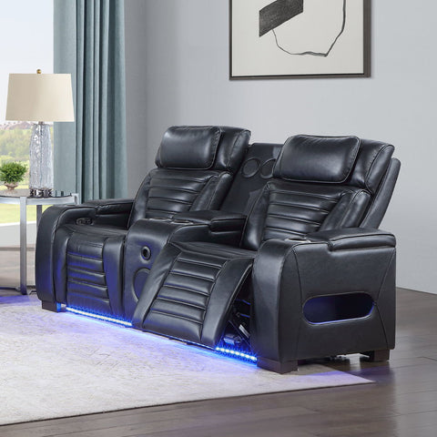 Ephron - Power Motion Loveseat With  Console, Power Headrests, LED & Speakers - Black