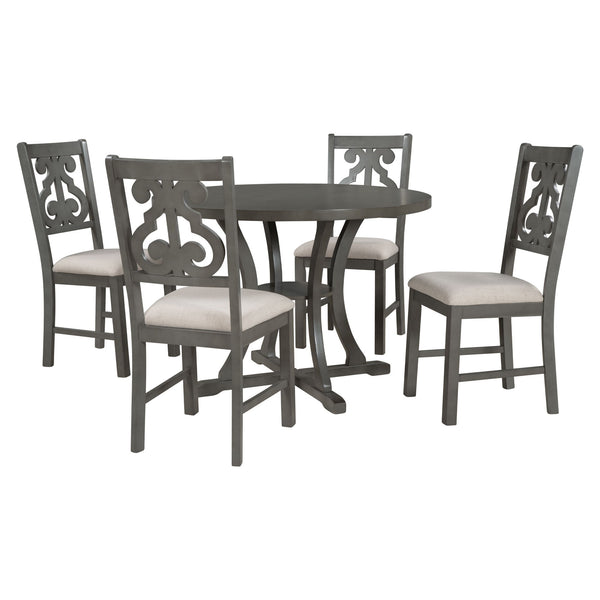 5 Piece Round Dining Table And Chair Set With Unique Legs And Hollow Chair Back