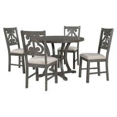 5 Piece Round Dining Table And Chair Set With Unique Legs And Hollow Chair Back