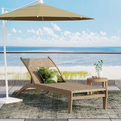 Outdoor Rattan Wicker Chaise Lounge With Acacia Wood Frame - Light Brown