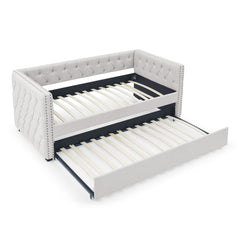 Inspired Upholstered Daybed With Trundle, Button Tufted