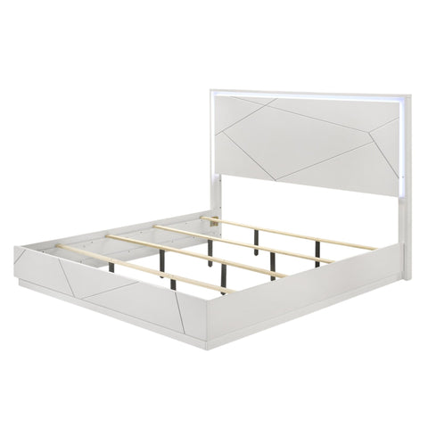 Esther - Queen Bed With LED - Silver / White