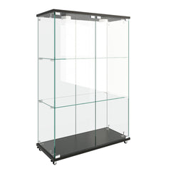 Modern Display Cabinet With LED Lights, Transparent Tempered Glass 2 Door Storage Case With 3 Shelves