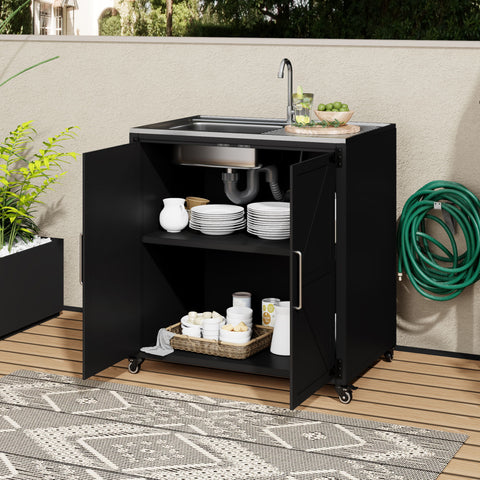 Outdoor Movable Kitchen Sink Patio Modular Kitchen Sink Station With Cabinet For Garden, Patio, Backyard - Matte Black