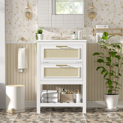 Modern Bathroom Vanity With Integrated Sink, Cabinet With 1 Deep Drawer And 1 Tip-Out Drawer