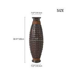 Hand Woven Bamboo Floor Vase, Decorative Accent For Living Room - Acacia Wood