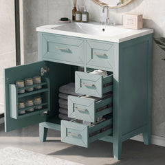 30" Bathroom Vanity With Sink Combo, Bathroom Cabinet With Drawers - Green