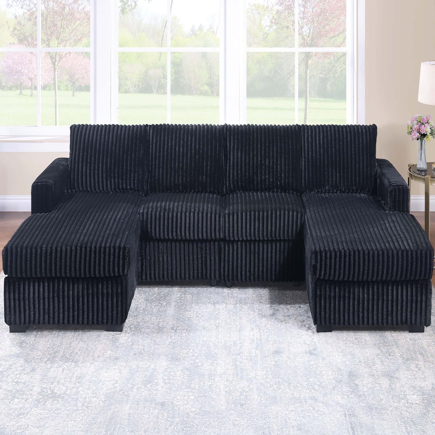 U-Shaped Sectional Set With Cushion Back Armless Chairs Right And Left Arm Chaise