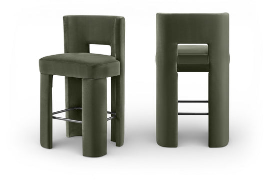 Zuno - Velvet Performance Fabric Upholstered Bar Stool (Set of 2)