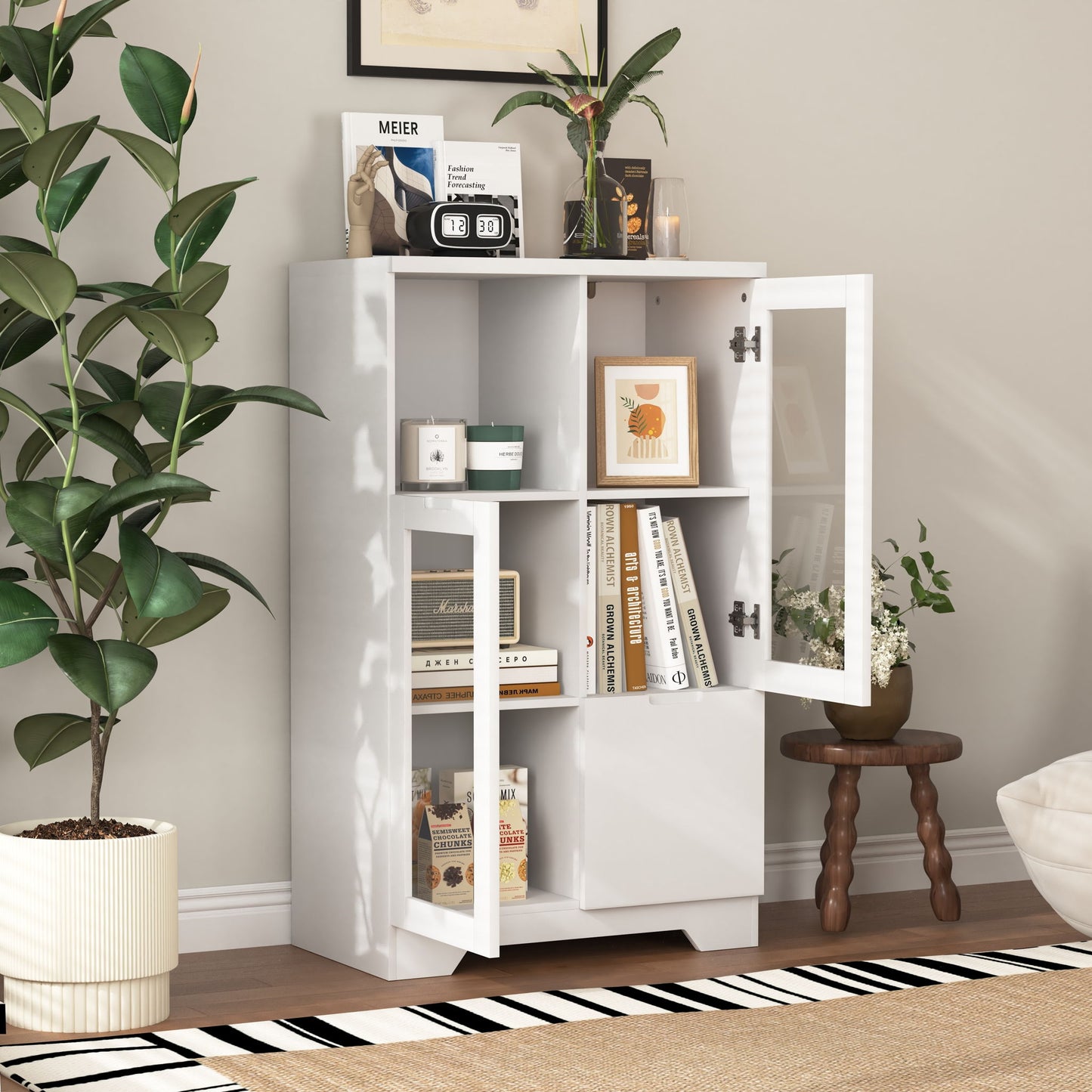 Modern Cabinet With Glass Doors And Drawer