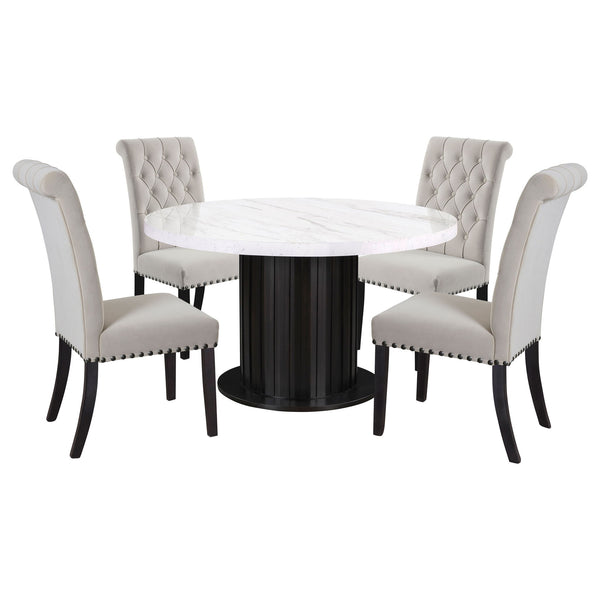 Sherry - 5 Piece Round Dining Table Set With Linen Like Upholstered Chairs - Sand