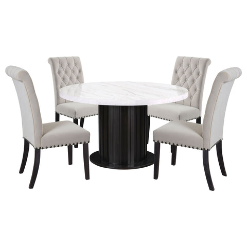 Sherry - 5 Piece Round Dining Table Set With Linen Like Upholstered Chairs - Sand
