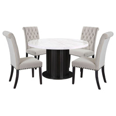 Sherry - 5 Piece Round Dining Table Set With Linen Like Upholstered Chairs - Sand