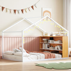 Bed House Frame With Shelves And Lights