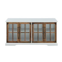 Modern Farmhouse Two Tone Windowpane Glass Door TV Stand For TVs Up To 65"