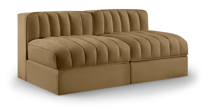 Rummi - Velvet Performance Fabric Upholstered 2 Piece Modular Armless Loveseat