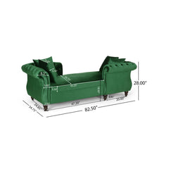 Lunarix - Velvet Fabric Chaise Lounge With Diamond Stitching And Turned Legs - Emerald