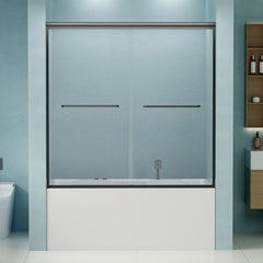 Double Sliding Bathtub Shower Door, Semi Frameless Bypass, 1 / 4" (6Mm) With Explosion - Proof Film, Adjustable Aluminum Alloy Frame