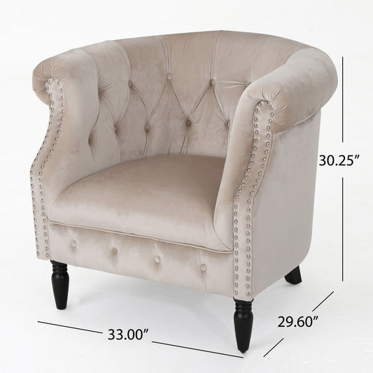 Celestialis - Upholstered Velvet Club Chair With Tub Design And Rolled Recessed Armrests - Champagne