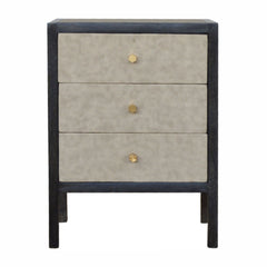 Faux Leather Nightstand, 3 Drawer - Black