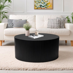 Modern Wave Stripe Round Coffee Table With Spacious Top