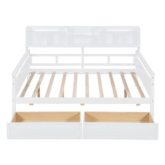 Daybed, Wood Slat Support, With Bedside Shelves And Two Drawers