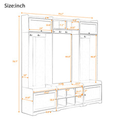 Wide Hall Tree With Shoe Storage, 4 In 1 Entryway Bench With 8 Cubbies, 7 Coat Hooks & Adjustable Shelf For Hallway - White