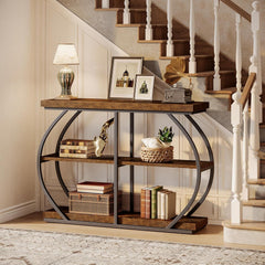 Console Table With Arched Frame, 3 Tier For Living Room - Brown / Black