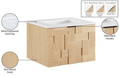 Leonardo - Engineered Stone And Solid Wood 24" Wall Mounted Bathroom Vanity